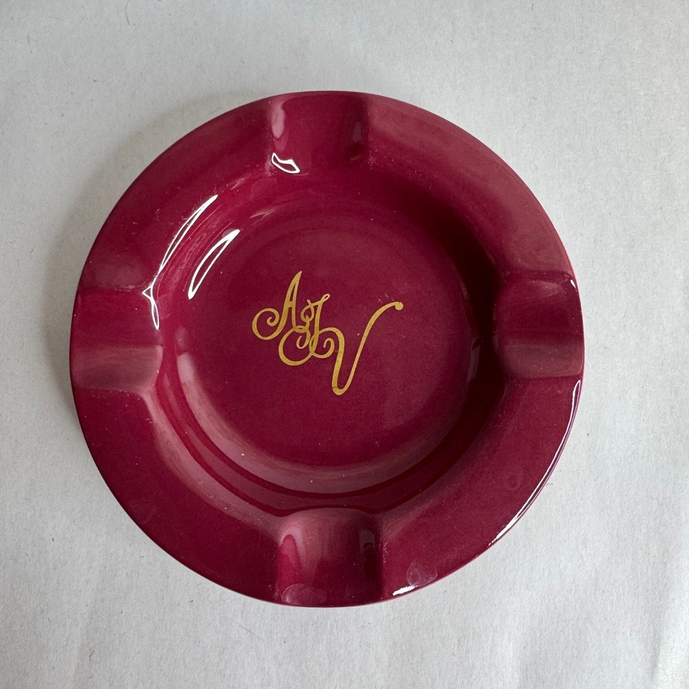 Shenango China AJV‎ Monogram Maroon Ceramic Ashtray Vintage Restaurant Ware